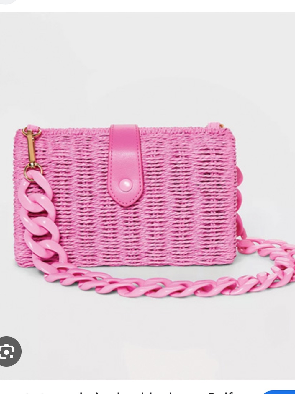 Pink Straw Crossbody Bag with Chunky Chain Strap